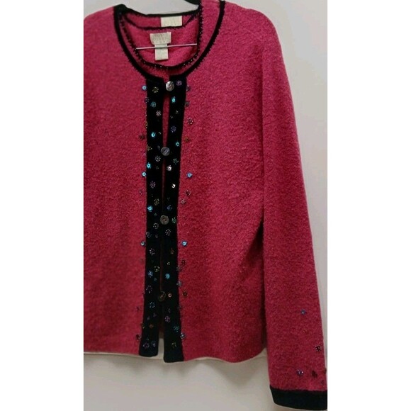 Vintage Dark Pink Sequin Cardigan & Tank Set Women’s M Wool Blend Elegant - Picture 3 of 10